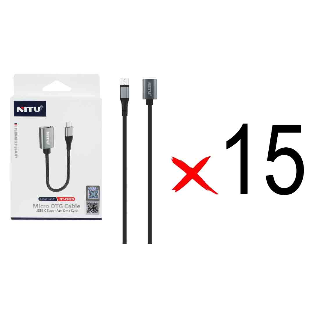 تبدیل NITU OTG TO micro USB  مدل CN20 - مشکی خاکستری (گارانتی 18 ماه تعویض نیکان همراه) (بسته 15 عددی)